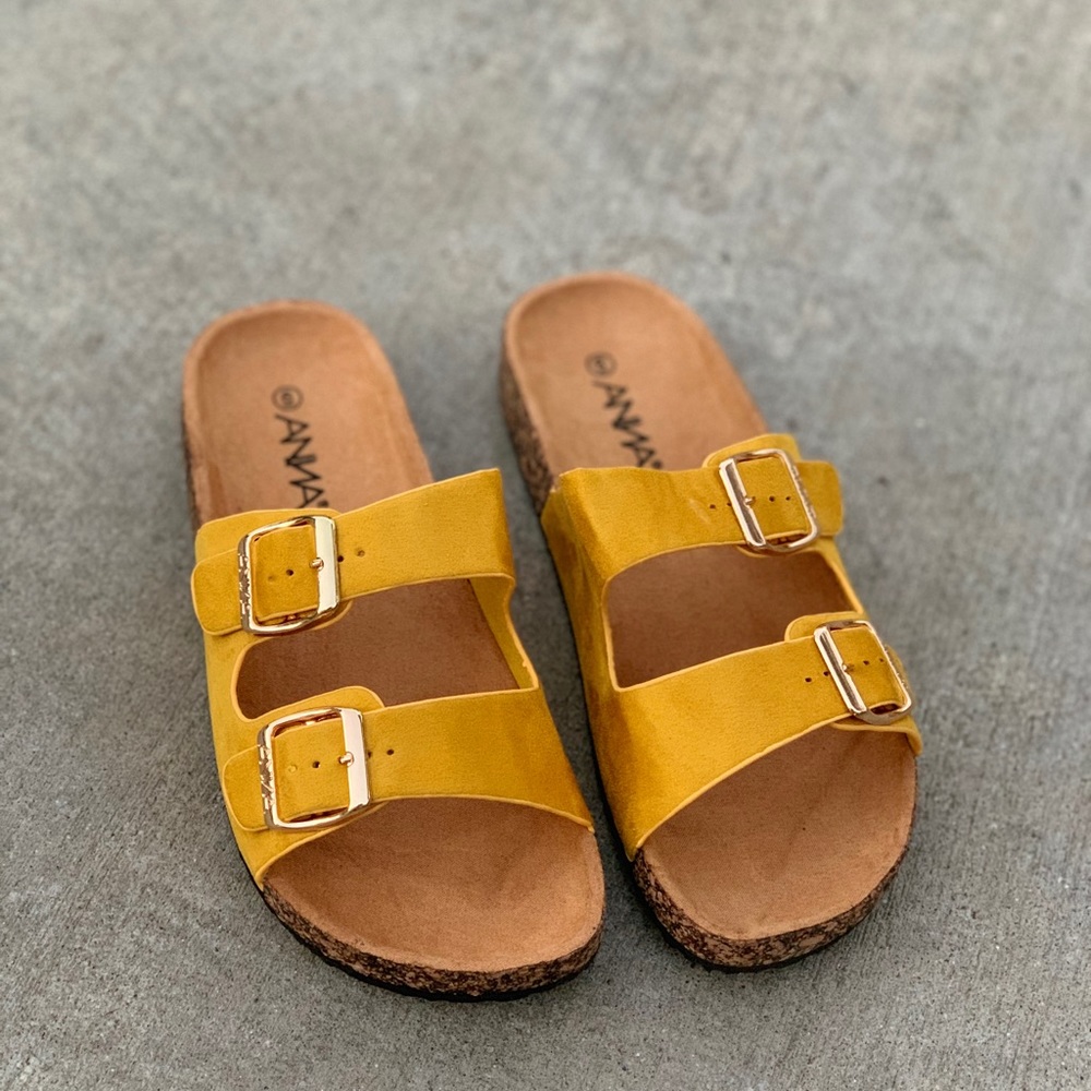 Anna Mustard Suede Birk Sandal Flip Flop